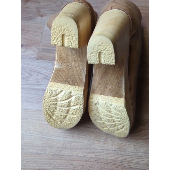 No 6 Pull On Shearling High Boot Wool Lined Wooden Clogs Womens 40 Honey - Picture 10 of 12